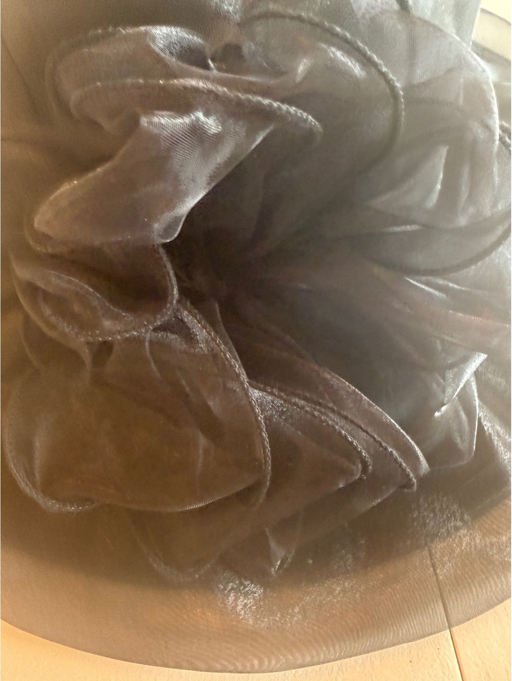 Elegant Black Sheer Wide Brim Hat with Ruffled Detail